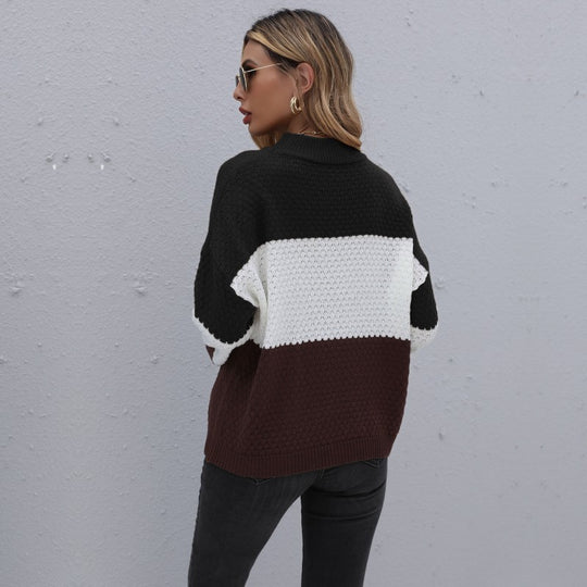 Damen Colorblock-Strickpullover mit grobem Strukturstrick und überschnittener Schulter Nord Taschen