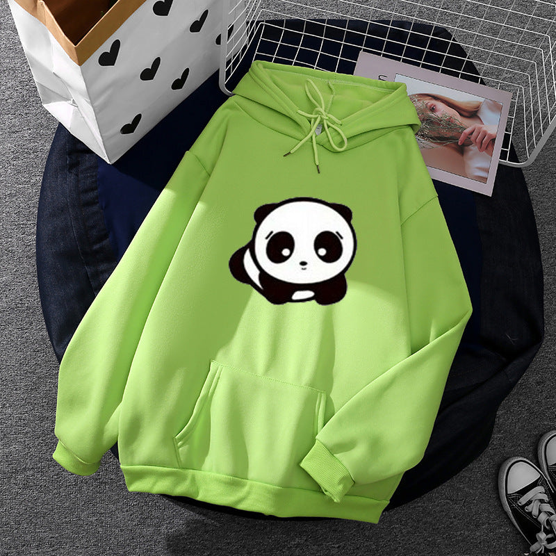 Damen nan kuscheliger Oversize-Kapuzenpullover im Streetwear-Cut mit Kängurutasche und niedlicher Panda-Motivstickerei Nord Taschen