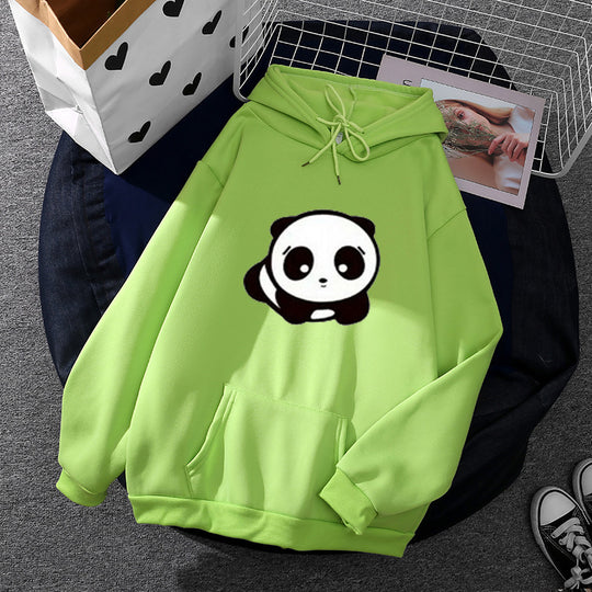 Damen nan kuscheliger Oversize-Kapuzenpullover im Streetwear-Cut mit Kängurutasche und niedlicher Panda-Motivstickerei Nord Taschen