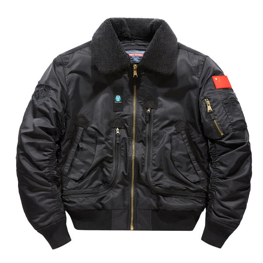 Herren Piloten‑Bomberjacke mit Teddykragen und multifunktionalen Organizer‑Taschen Nord Taschen