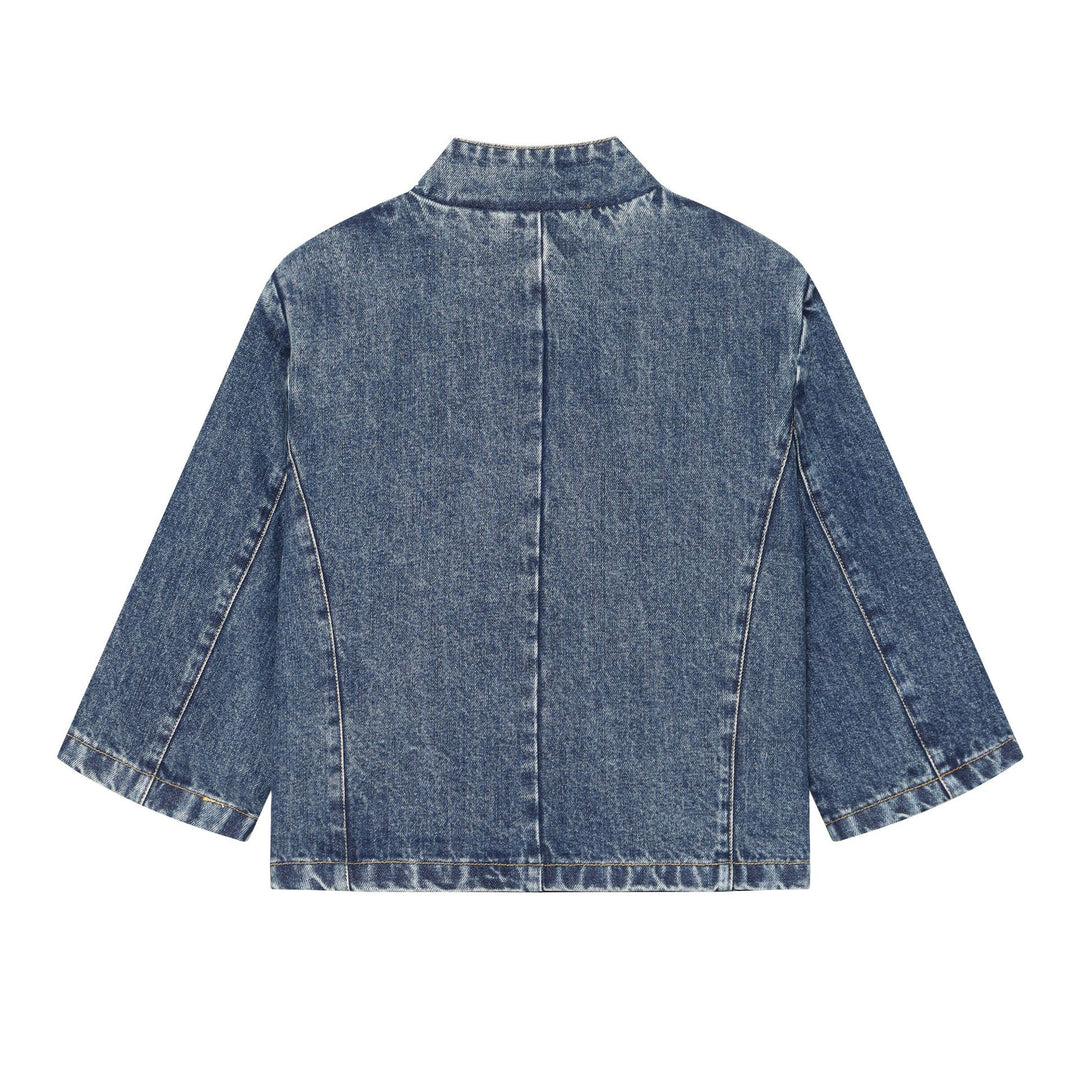Damen Kurze boxy Jeansjacke mit Stehkragen, asymmetrischer Druckknopfleiste und aufgesetzter Brusttasche Nord Taschen