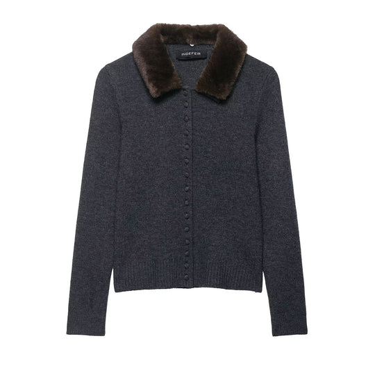 Damen Feinstrick-Cardigan mit Kunstpelzkragen und verdeckter Knopfleiste Nord Taschen