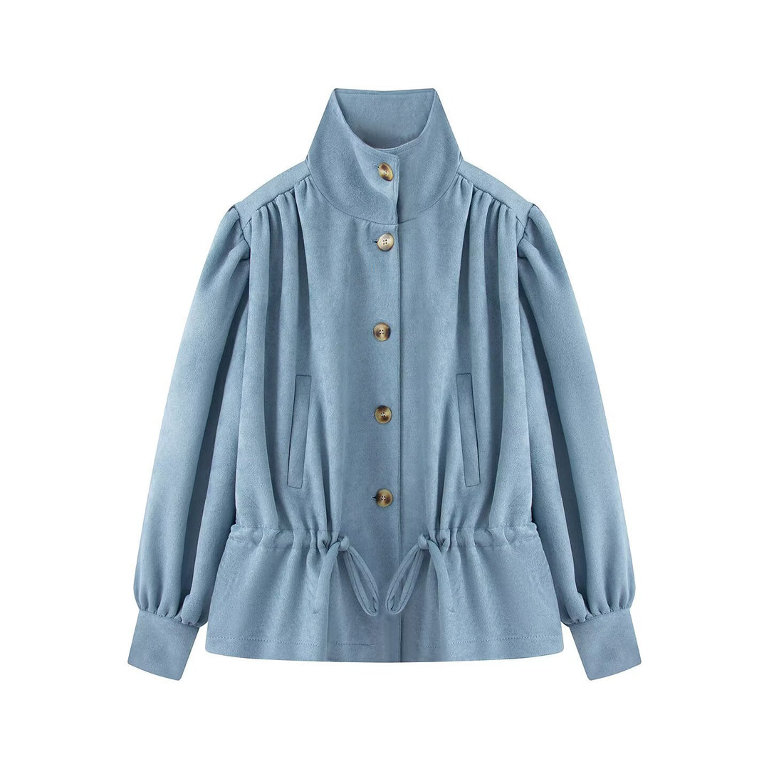 Damen Kurzjacke mit Stehkragen, Tunnelzug und Ballonärmeln Nord Taschen