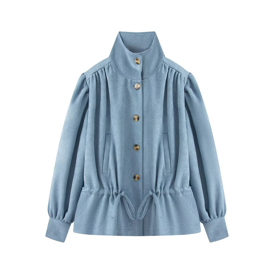 Damen Kurzjacke mit Stehkragen, Tunnelzug und Ballonärmeln Nord Taschen