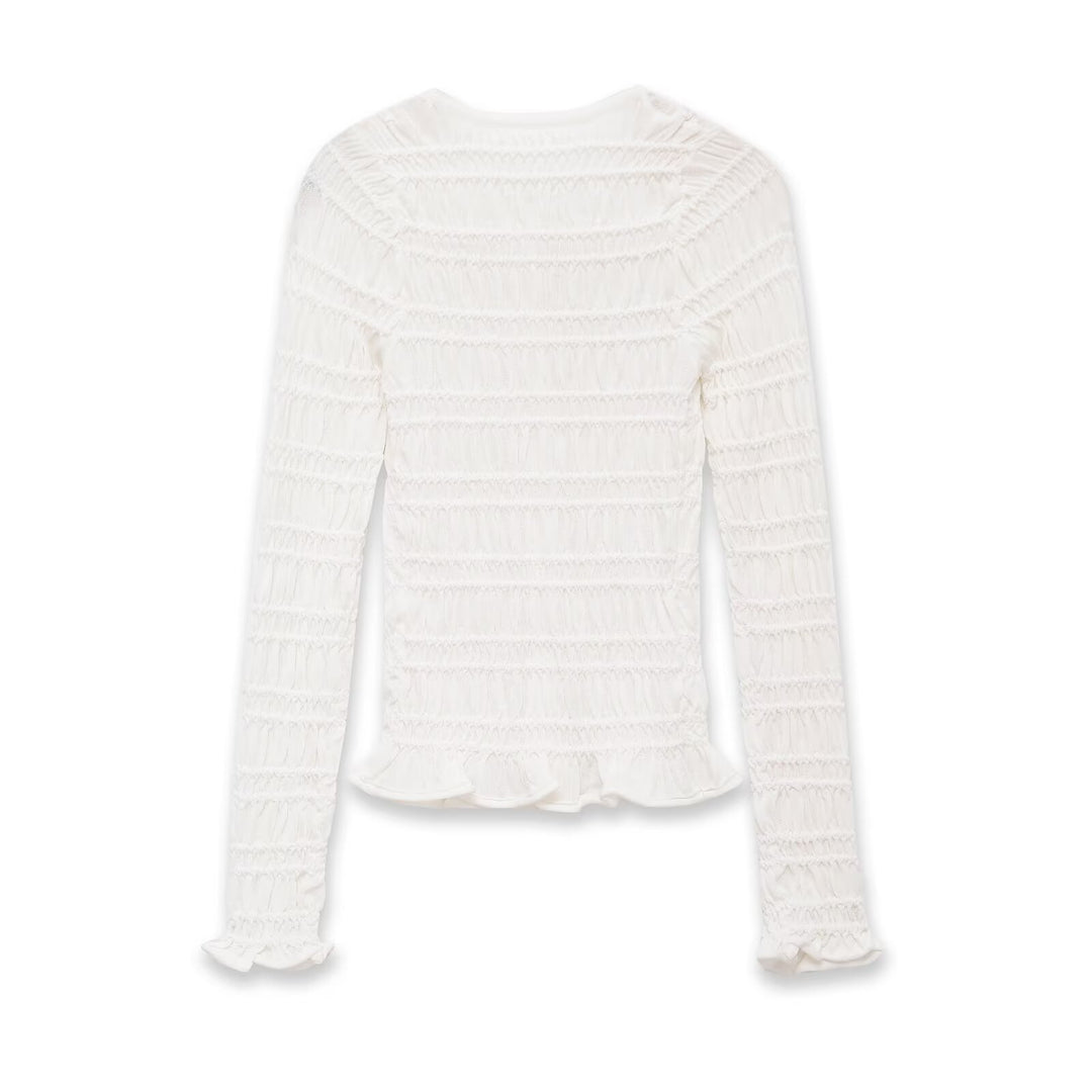 Damen Gesmoktes Feinstrick-Cardigan mit Rüschenabschluss und Knopfleiste Nord Taschen