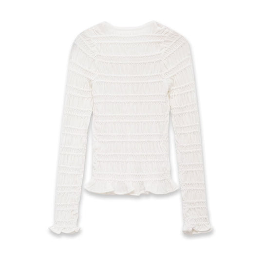Damen Gesmoktes Feinstrick-Cardigan mit Rüschenabschluss und Knopfleiste Nord Taschen