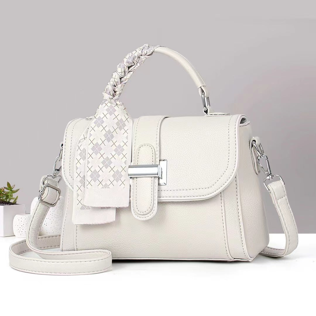 Damen modische Handtasche mit geflochtenem Griff und abnehmbarem Schal Nord Taschen