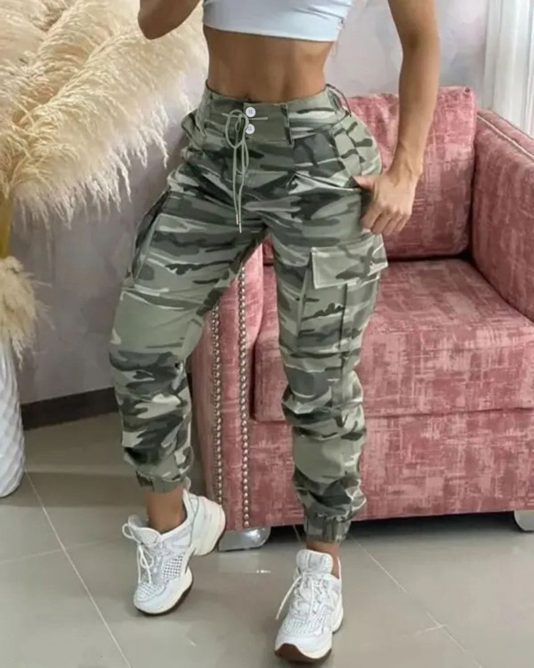 Damen Freizeithose mit Cargo-Taschen und elastischem Bund