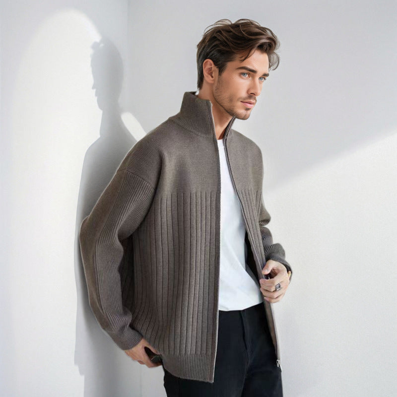 Herren Halbzip-Strickpullover mit hohem Stehkragen und breitem Rippenmuster Nord Taschen
