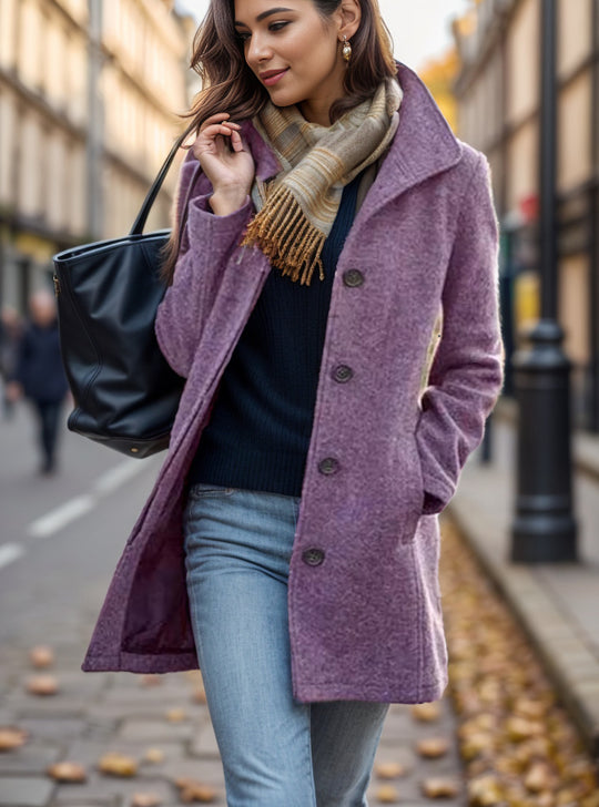 Damen Kurzmantel aus Velourslederimitat mit Hemdkragen, Knopfleiste und seitlichen Eingrifftaschen Nord Taschen