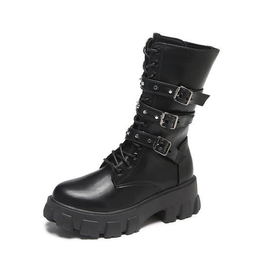 Damen High-Top Schnürstiefel mit verstellbaren Riemen und griffiger Sohle