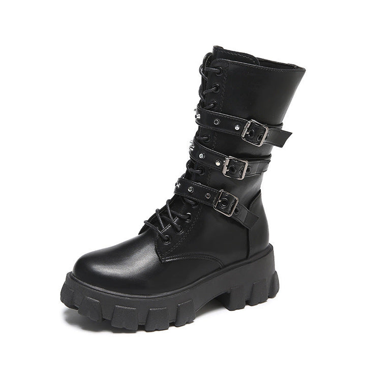 Damen High-Top Schnürstiefel mit verstellbaren Riemen und griffiger Sohle