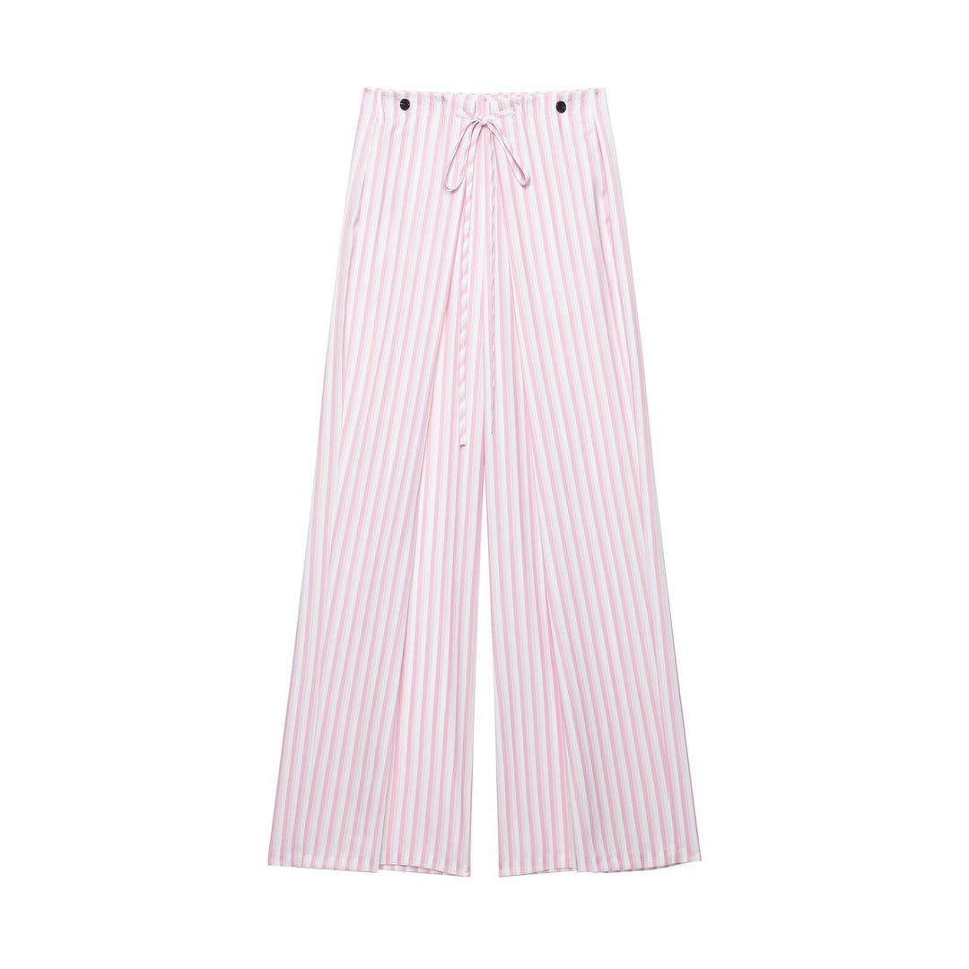 Damen Leichte Highwaist Palazzohose mit weitem Bein, Tunnelzug und vertikalem Streifenmuster Nord Taschen