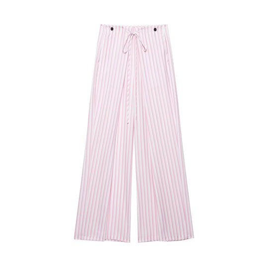 Damen Leichte Highwaist Palazzohose mit weitem Bein, Tunnelzug und vertikalem Streifenmuster Nord Taschen