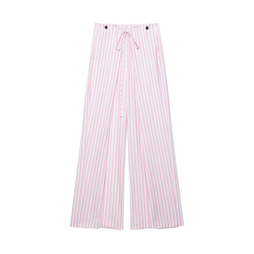 Damen Leichte Highwaist Palazzohose mit weitem Bein, Tunnelzug und vertikalem Streifenmuster Nord Taschen
