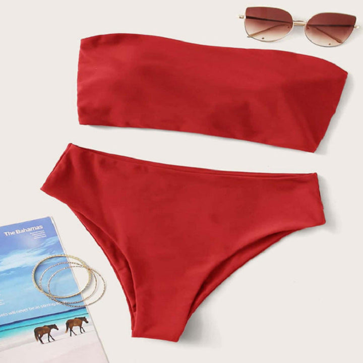 Damen Bandeau-Bikini mit hochgeschnittenem Unterteil