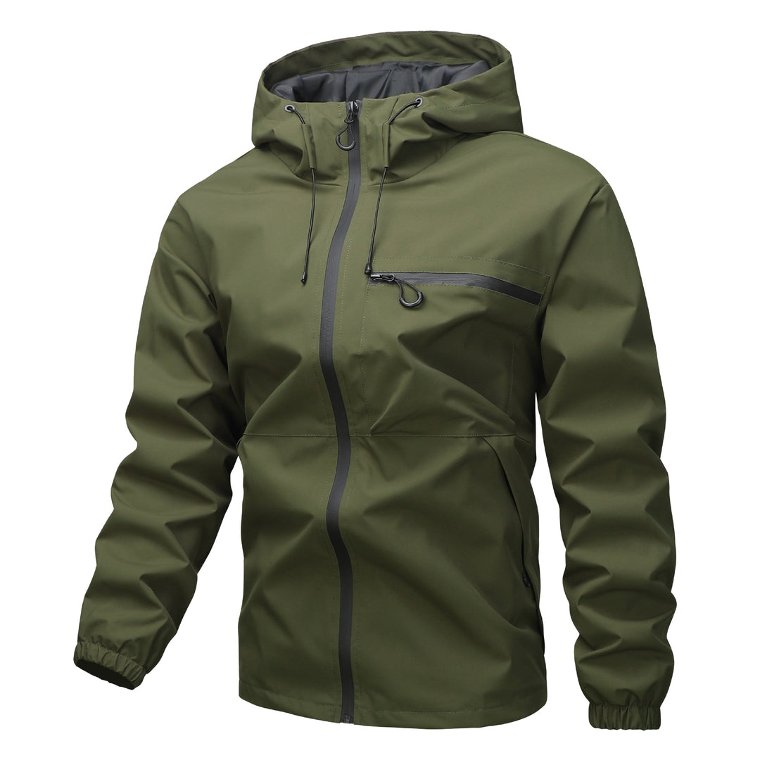 Herren Leichte dreilagige Softshell-Regenjacke mit verschweißten Reißverschlüssen, Kapuze und Brustreißverschluss Nord Taschen