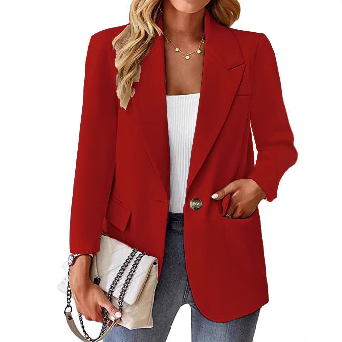 Damen Longline-Blazer im Oversize-Stil mit markantem Revers, Metallknopf und Pattentaschen Nord Taschen