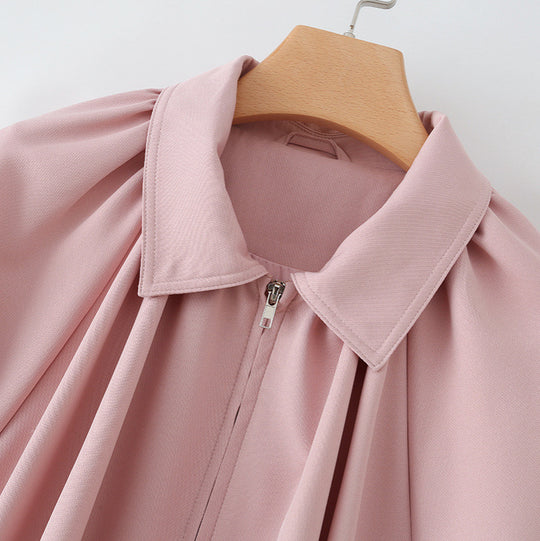 Damen Kurzjacke mit Kräusel-Volants, weitem Ärmel und Reißverschluss Nord Taschen