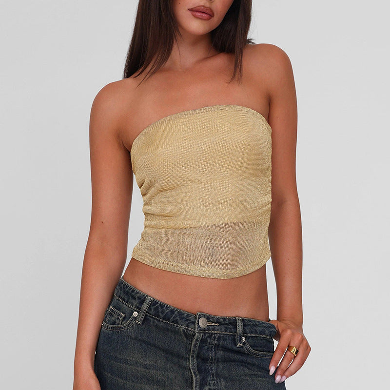 Damen Bandeau-Top aus hochwertigem, elastischem Material mit feiner Struktur