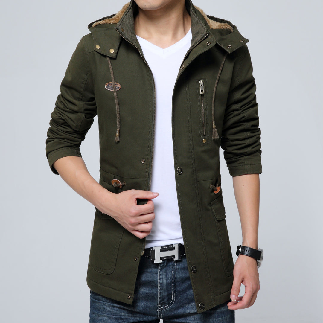 Herren leichter Utility-Parka mit Kapuze, Teddyfutter im Kragen und vertikaler Reißverschlusstasche Nord Taschen