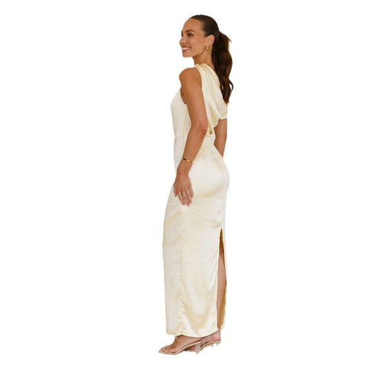 Damen Elegantes Maxikleid mit asymmetrischem Oberteil und figurbetontem Schnitt