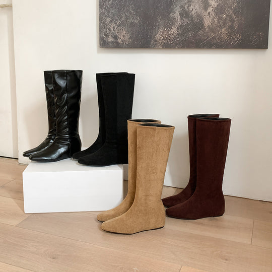 Damen Kniehohe Stiefel mit flacher Sohle und schlanker Schaftform Nord Taschen