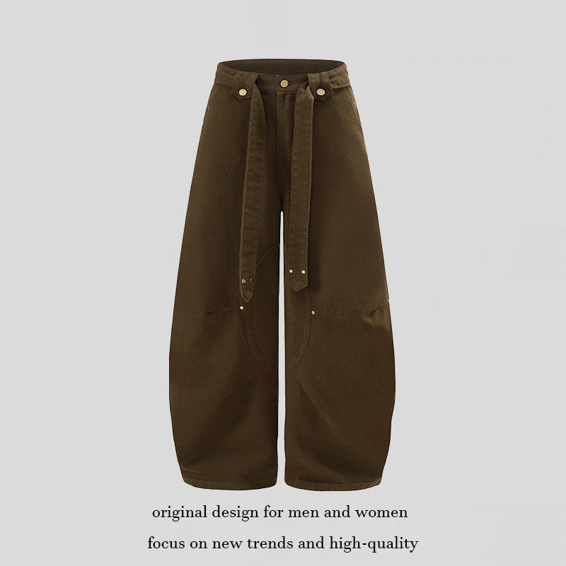 Damen Extraweite High‑Waist Palazzo‑Hose mit dekorativem Knie‑Patch, Bindegürtel und Culotte‑Schnitt Nord Taschen