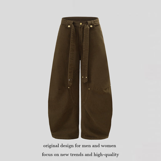 Damen Extraweite High‑Waist Palazzo‑Hose mit dekorativem Knie‑Patch, Bindegürtel und Culotte‑Schnitt Nord Taschen