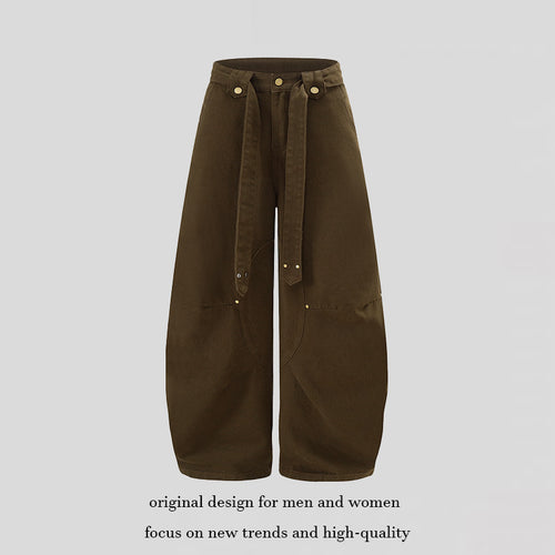Damen Extraweite High‑Waist Palazzo‑Hose mit dekorativem Knie‑Patch, Bindegürtel und Culotte‑Schnitt Nord Taschen