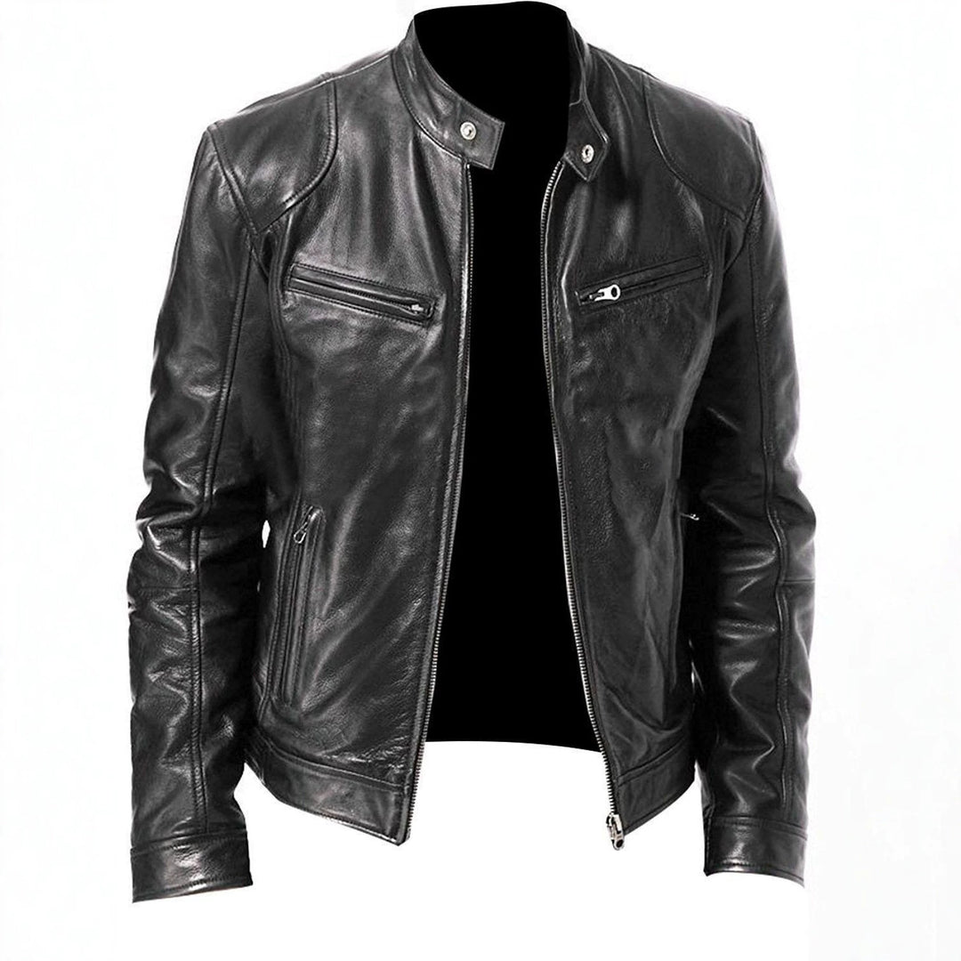 Herren vintage-inspirierte Lederjacke im Bikerstil mit Stehkragen und sichtbaren Reißverschlüssen Nord Taschen
