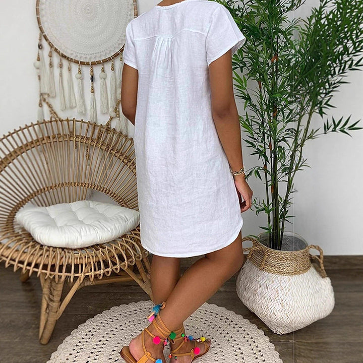 Damen Freizeitkleid mit V-Ausschnitt und weitem Schnitt