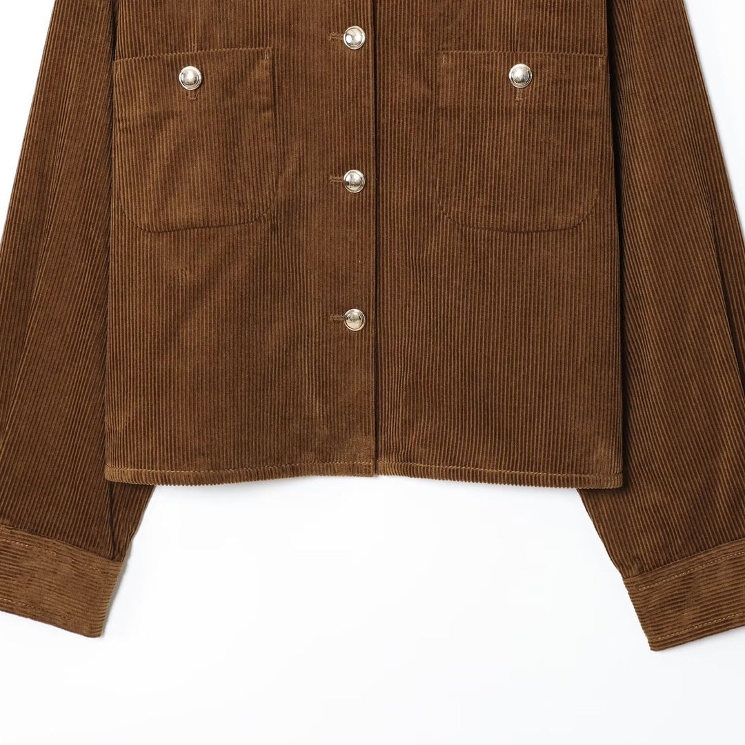 Damen Kurz-Overshirt aus Cord mit Druckknopfleiste und aufgesetzten Taschen Nord Taschen