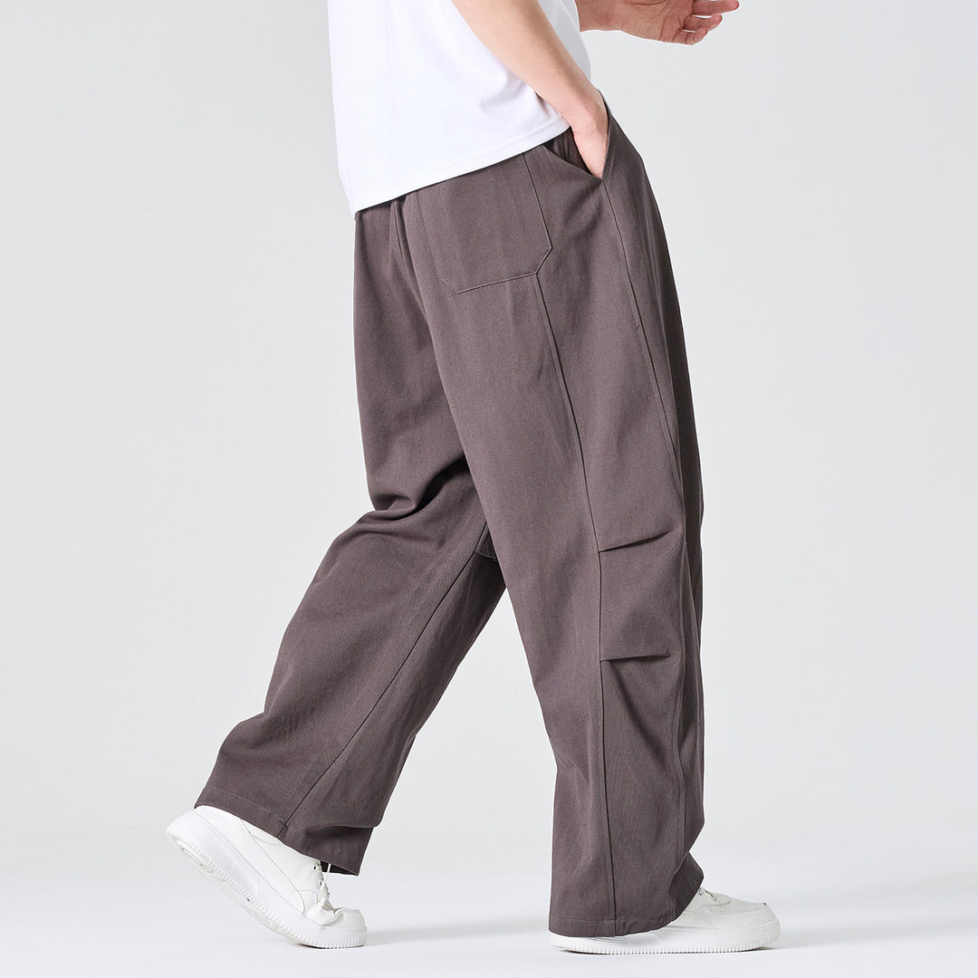 Herren Weite Relaxed-Fit Stoffhose mit Tunnelzug und Bundfalten Nord Taschen