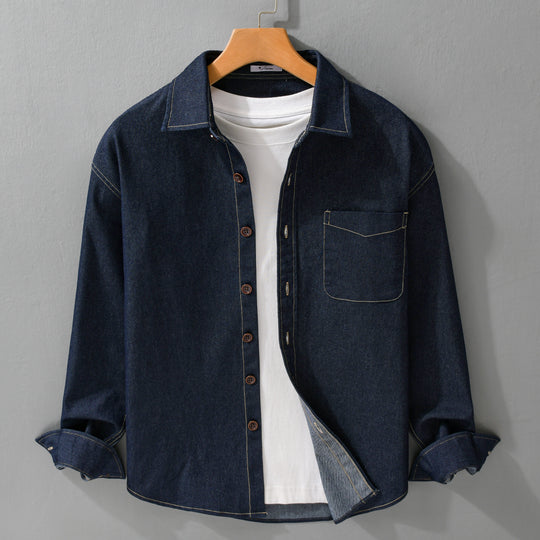 Herren Denim-Overshirt mit aufgesetzter Brusttasche und Kontrastnähten Nord Taschen