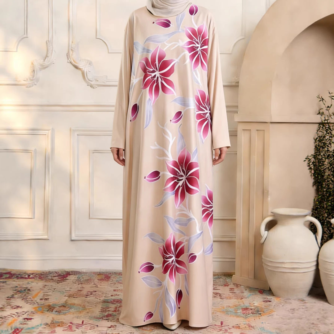 Damen Maxikleid im Kaftan-Stil mit handbemaltem Blumenprint Nord Taschen