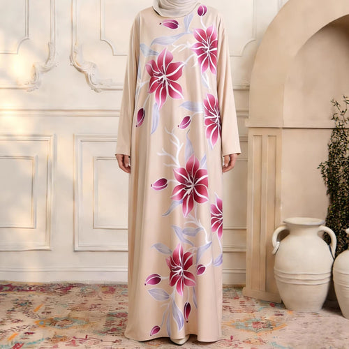 Damen Maxikleid im Kaftan-Stil mit handbemaltem Blumenprint Nord Taschen