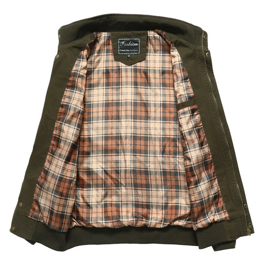Herren Canvas-Fieldblouson im Pilotencut mit kariertem Innenfutter, Stehkragen und Rippbündchen Nord Taschen