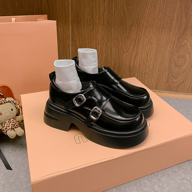 Damen Chunky Patent-Monkstrap-Loafer mit doppelter Schnallenapplikation und Plateau-Sohle Nord Taschen