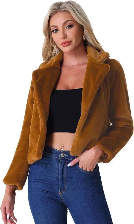 Damen Kurzblouson aus samtigem Faux‑Fur mit fallendem Revers und figurfreundlichem Cropped‑Schnitt Nord Taschen