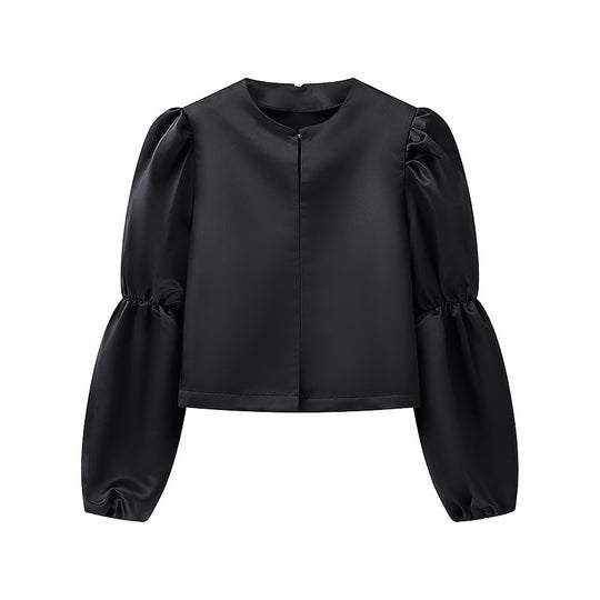 Damen Glänzende Satin‑Bluse mit voluminösen Puffärmeln Nord Taschen
