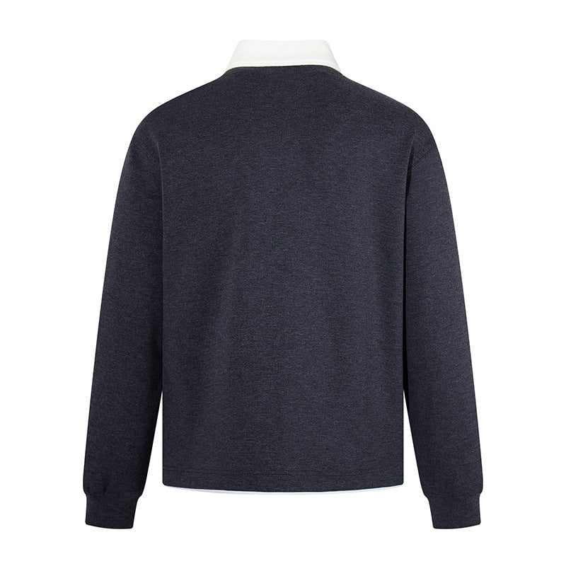 Herren Legeres Sweatshirt mit angenähtem Hemdkragen, V‑Detail und Rippbündchen Nord Taschen
