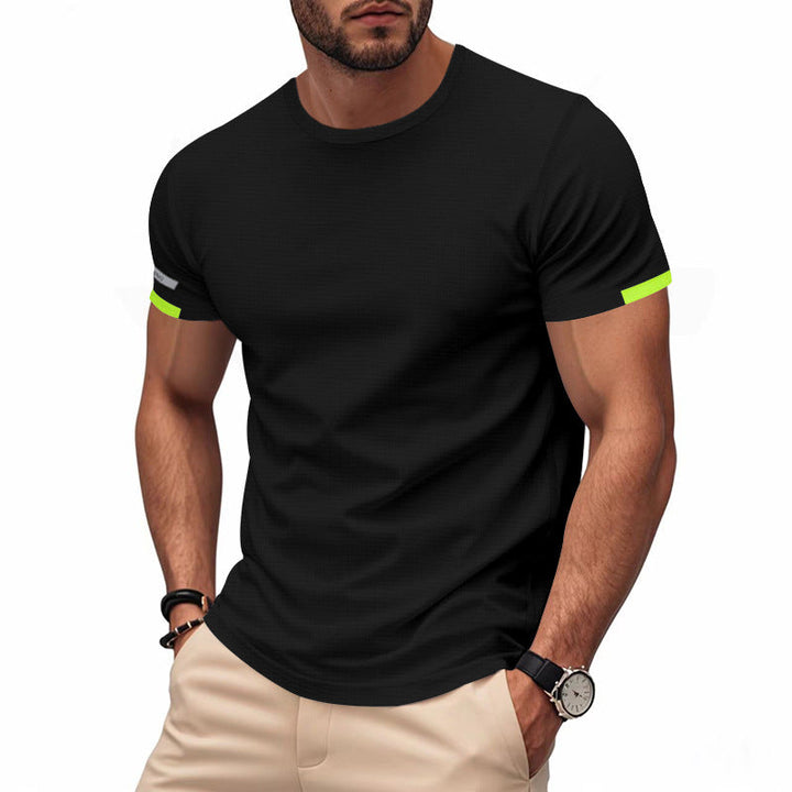 Herren nan athletisches Funktions-T-Shirt mit Rundhalsausschnitt, körpernahem Stretchschnitt und kontrastierendem Ärmelsaum