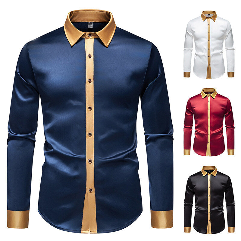 Herren Langarm-Hemd mit modernen Satin-Details
