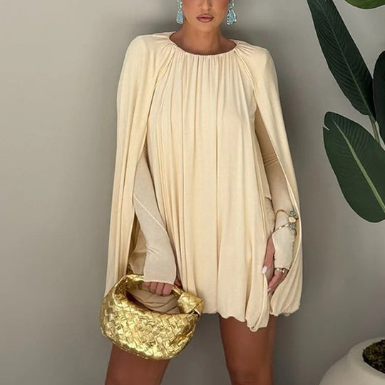 Damen Cape-Minikleid mit Faltenwurf und seitlichen Ärmelschlitzen Nord Taschen
