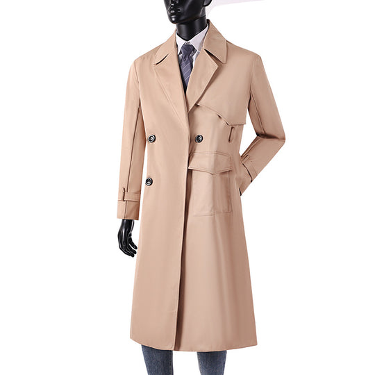 Herren Langmantel im Trenchcoat-Stil mit Sturmklappe, asymmetrischen Taschen und klassischem Revers Nord Taschen