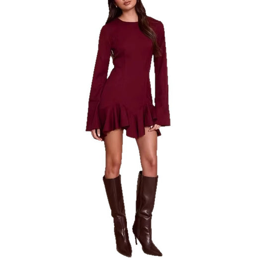 Damen Elegantes Wickelkleid mit Rüschensaum Nord Taschen