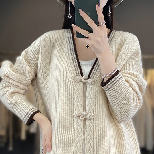 Damen Strickcardigan mit Zopfmuster und dekorativen Knotenverschlüssen Nord Taschen
