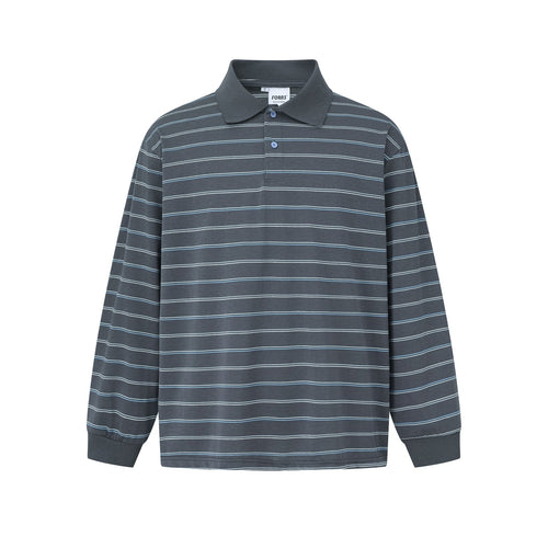 Herren Langarm-Poloshirt im Oversize‑Schnitt mit feinen Streifen und Rippkragen Nord Taschen