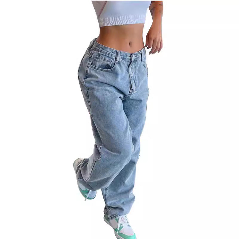 Damen relaxed-fit Baggy-Jeans mit hoher Taille und tiefem Schritt Nord Taschen